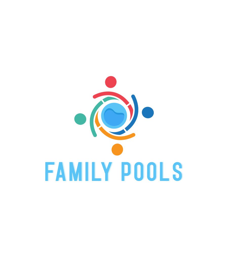 Colorful logo of Florida Family Pools featuring a stylized pool and abstract figures, emphasizing a family-oriented approach to custom pool construction.
